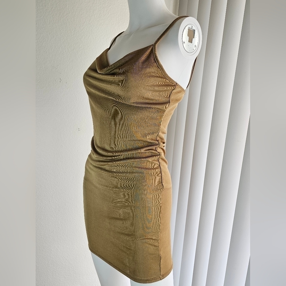 Womens Dress Size S  Gold Draped Cowl Neck - Picture 9 of 12